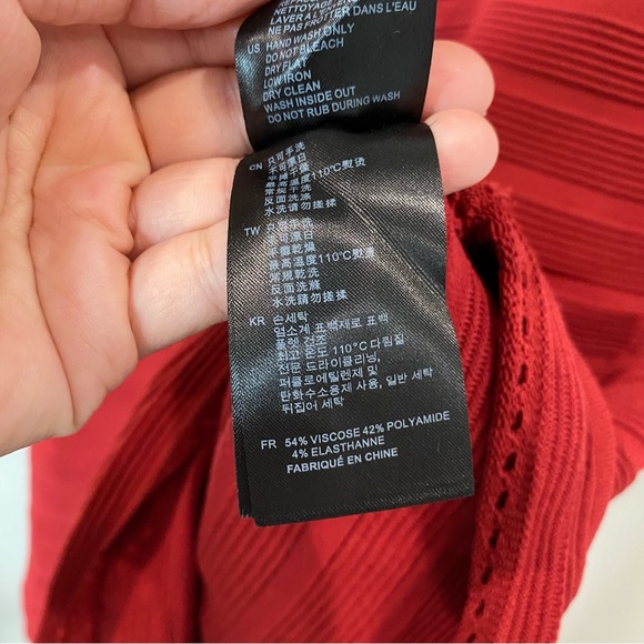 Sandro Off Shoulder Ribbed Fit and Flare Stretch Dress Red Size 2 - Picture 9 of 11